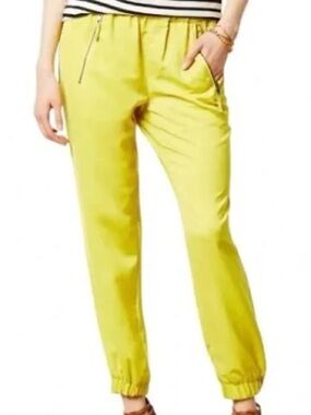 HeiHei Anthropologie Elastic-Waist & Legs Yellow-Green Pants with Zip Pockets
